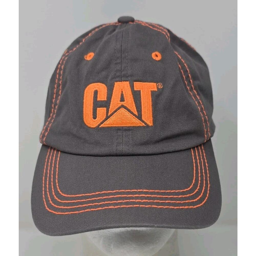CAT‎ Caterpillar Canvas Hat Cap Adult Strapback Gray Orange Embroidered Altorfer